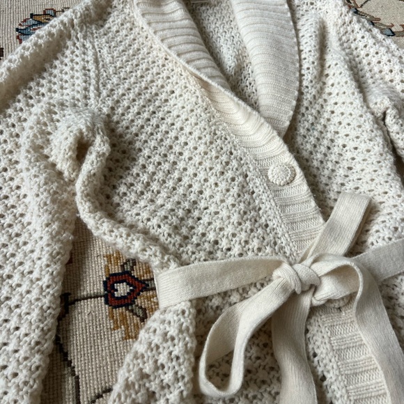 L.L. Bean Cream Wool blend Chunky Knit Cardigan Duster Sweater - Picture 2 of 7